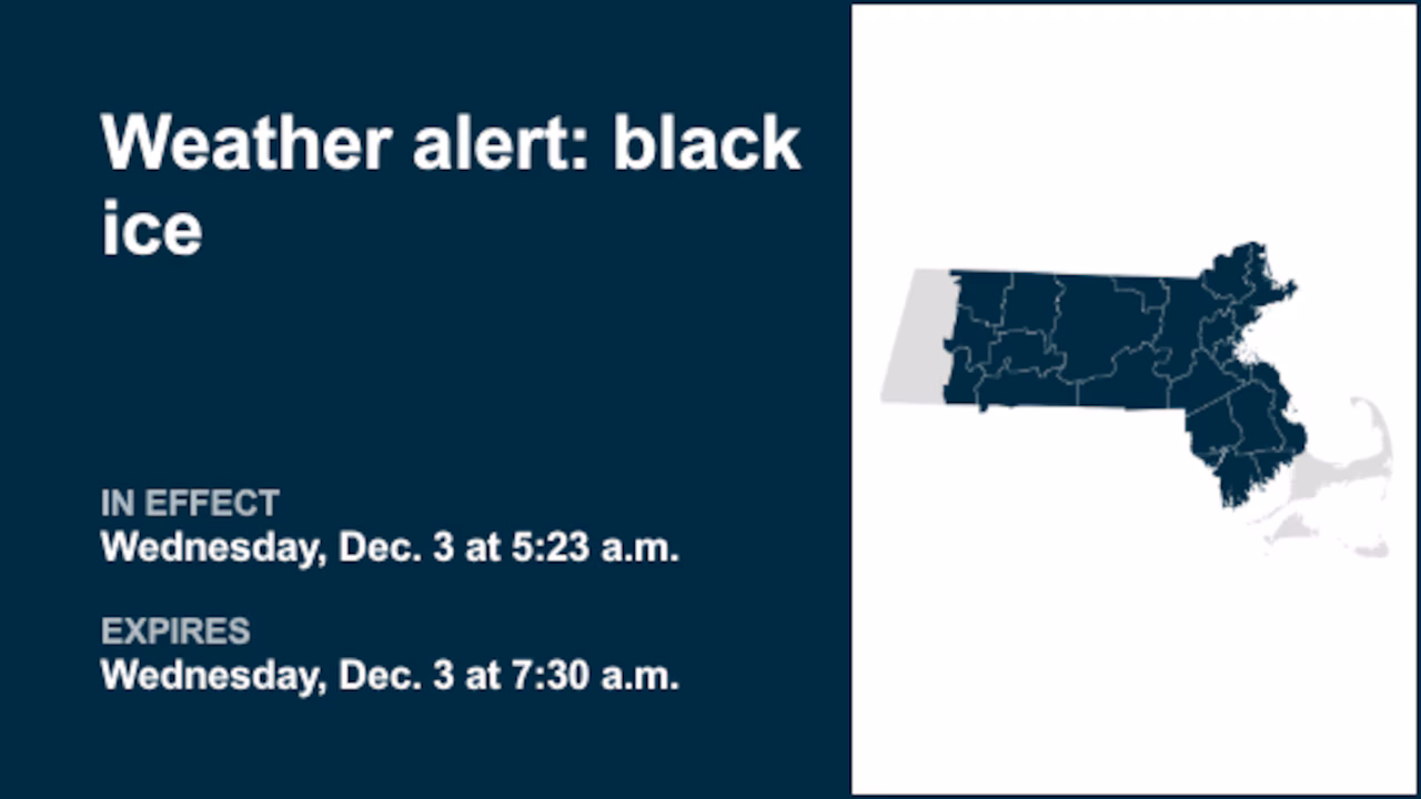 Be prepared for black ice in 10 Massachusetts counties Wednesday morning
