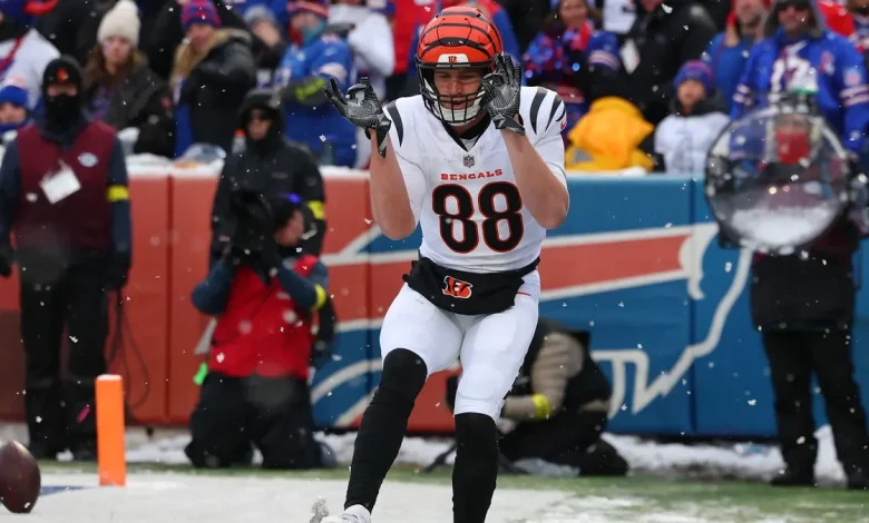 Bengals' Mike Gesicki hits The Griddy after touchdown in snow against Bills
