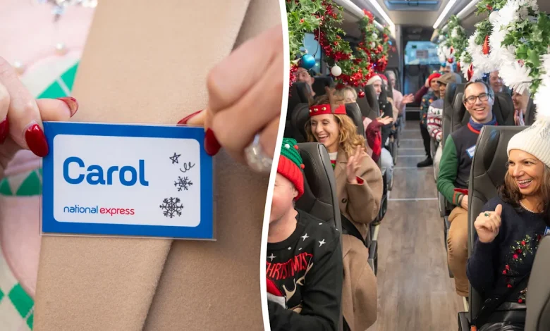 Britain’s most festive coach filled with 53 Carols and Noels singing festive tunes