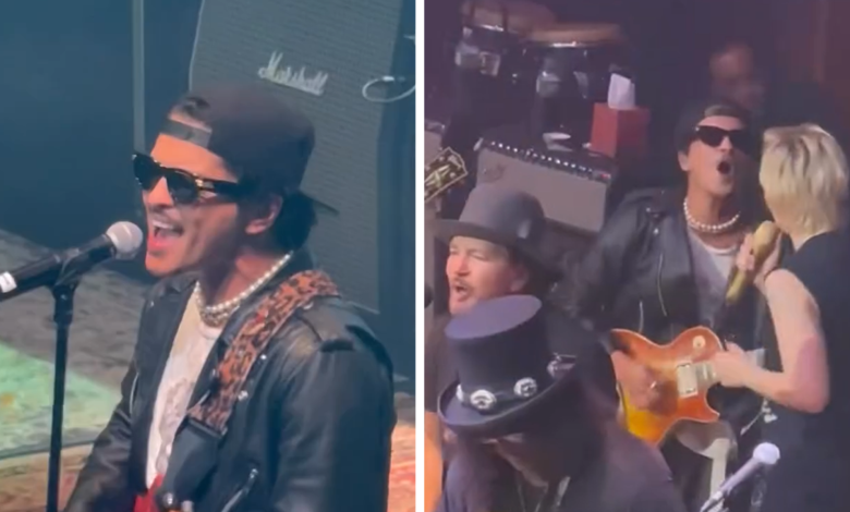 Bruno Mars Performs 'Smells like Teen Spirit' With Slash, Duff McKagan, Chad Smith