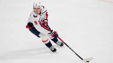 Capitals' Ryan Leonard exits vs. Ducks after hit from Trouba