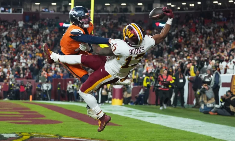 Catch of the year? Commanders' Treylon Burks makes incredible 1-handed TD grab vs. Broncos
