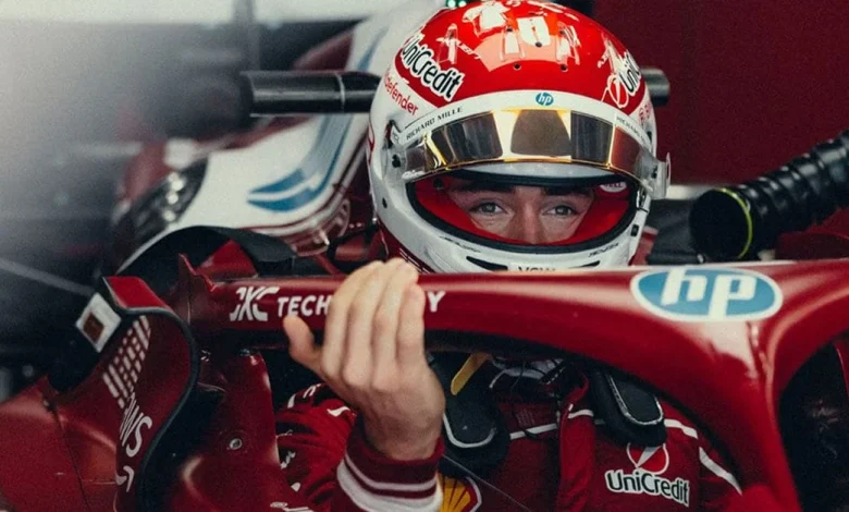 Charles Leclerc’s emotional 150th Grand Prix helmet revealed – pure gold tribute to Ferrari