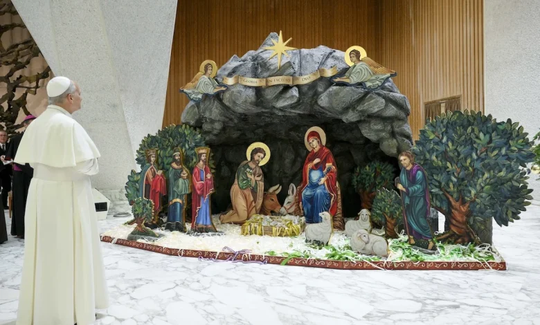Christmas creche, tree are signs of hope, pope says
