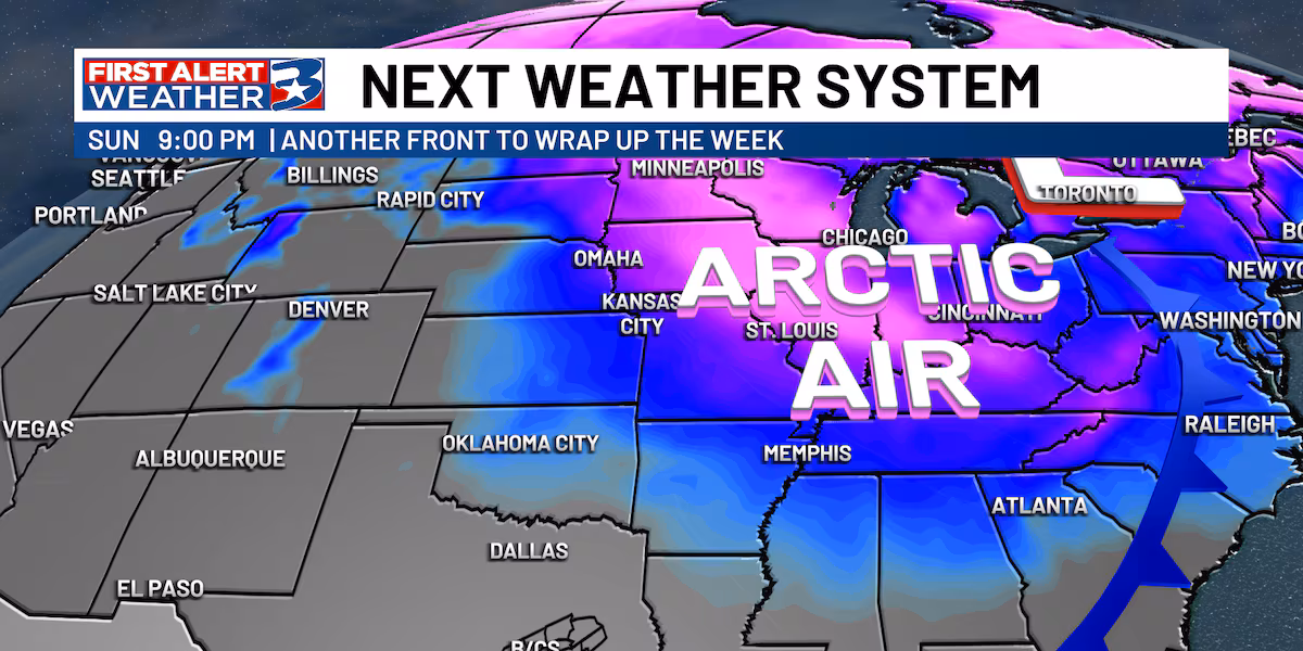 Cold front to bring scattered showers Sunday morning