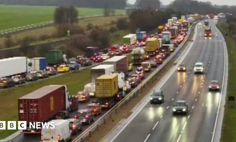 Delays on A14 after six-vehicle crash near Newmarket