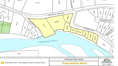 Evacuation alert for Sheldon Road residents in the Chilliwack River Valley