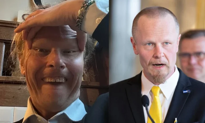 Finns party MP Juho Eerola posts a photo stretching his eyes