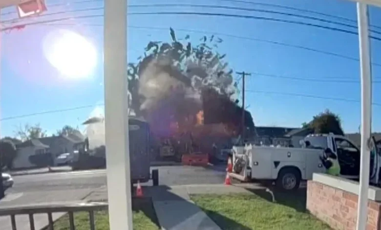 Fire burns near Hayward south of I-238 in Ashland following possible explosion