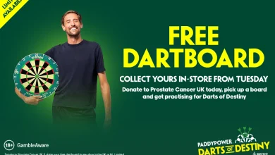 Get a free dartboard in Paddy Power’s uk & Northern ireland shops with your PCUK donation