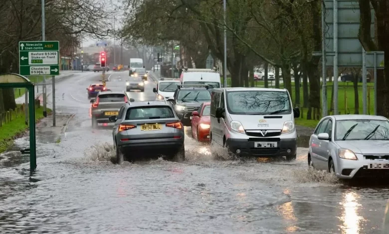 Heavy rain submerges North Staffordshire roads as drivers face 'challenging' day