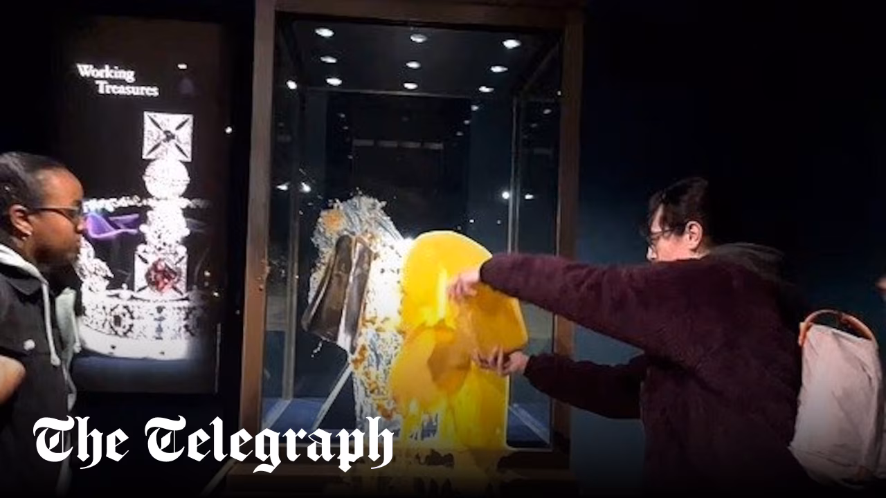 High-tax activists vandalise Crown Jewels with ‘crumble and custard’