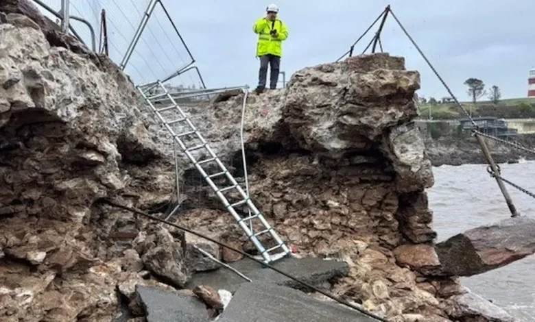 Historic harbour wall collapses after Storm Bram batters Plymouth seafront