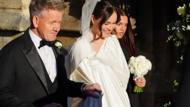 Holly Ramsay arrives to her wedding with famous father by her side