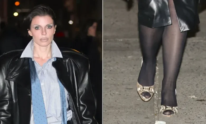 Julia Fox Deconstructs Menswear With Gucci’s Python Peep-toe Pumps as the Snakeskin Trend Surges