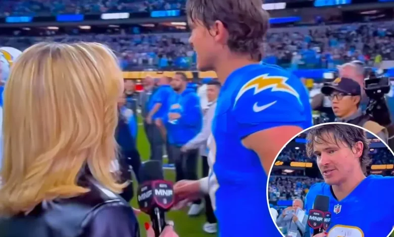 Justin Herbert has awkward moment with ESPN’s Laura Rutledge after ‘MNF’ triumph