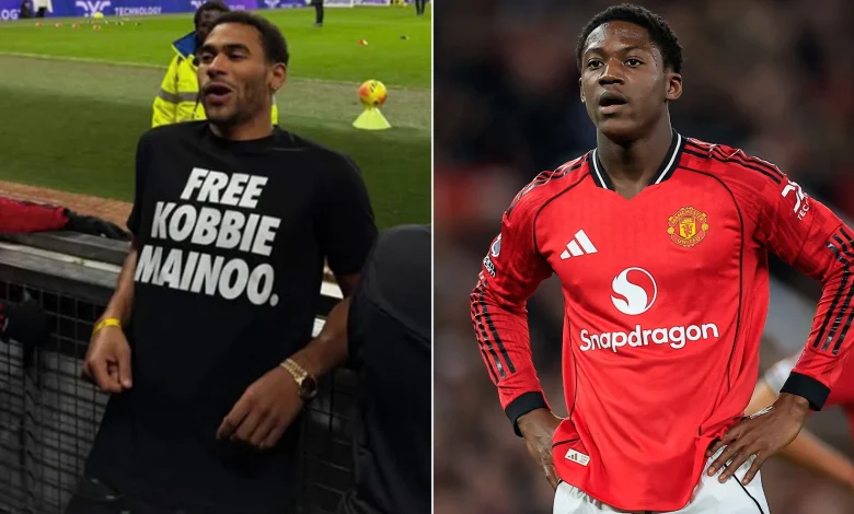 Kobbie Mainoo's Love Island star brother wears 'Free Kobbie Mainoo' shirt to Man Utd vs Bournemouth at Old Trafford