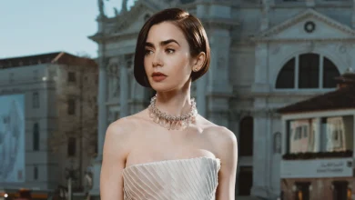 Lily Collins's Schiaparelli Haute Couture Dress Is Adorned With Feathers and Petals
