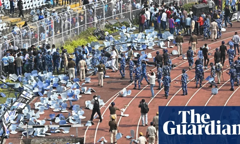 Lionel Messi’s India tour starts in chaos as angry fans throw seats on to pitch