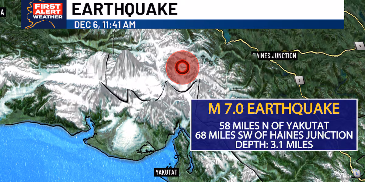 Magnitude 7.0 earthquake strikes near Yakutat, kicking off a series of aftershocks