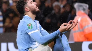 Manchester City’s Rayan Cherki does his best Erling Haaland impression, taking on another role as fill-in striker