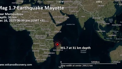 Minor mag. 1.7 earthquake - 21 km east of Mamoudzou, Mamoudzou, Mayotte, on Tuesday, Dec 16, 2025, at 06:39 pm (GMT +3)