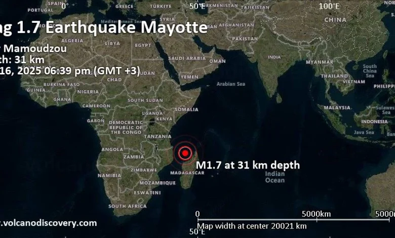 Minor mag. 1.7 earthquake - 21 km east of Mamoudzou, Mamoudzou, Mayotte, on Tuesday, Dec 16, 2025, at 06:39 pm (GMT +3)