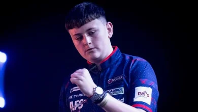 Mitchell Lawrie, 15, surpasses Luke Littler's record with debut win at Lakeside in WDF World Championship