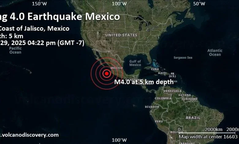 Moderate mag. 4.0 earthquake - North Pacific Ocean, 326 km southwest of Puerto Vallarta, Mexico, on Saturday, Nov 29, 2025, at 04:22 pm (GMT -7)
