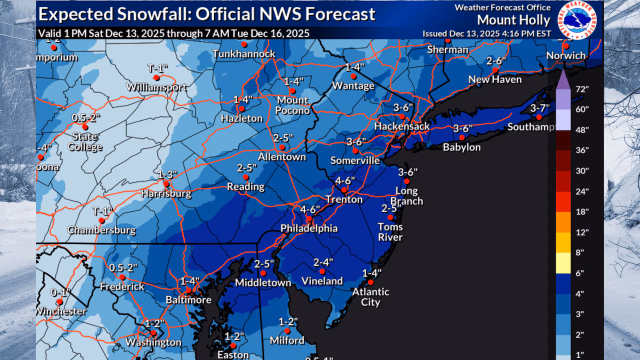 N.J. weather: Widespread snow totals of 2 to 5 inches expected tonight. Latest forecast maps.