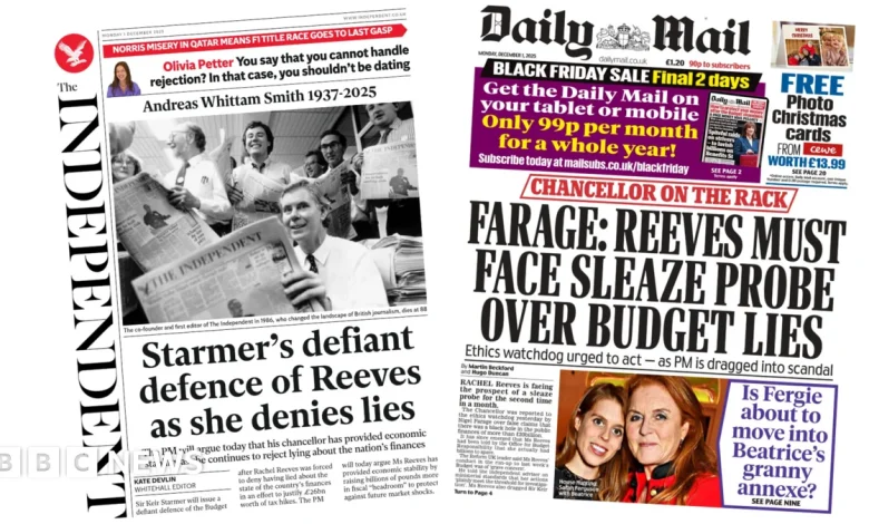Newspaper headlines: Reeves 'denies lies' and 'must face sleaze probe'