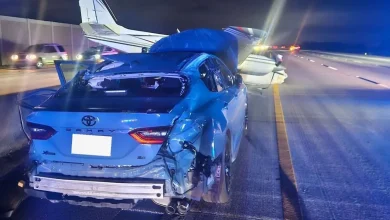 Plane crash-lands on top of Toyota on Florida freeway following engine trouble