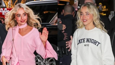 Sabrina Carpenter Arrives for ‘Meyers’ Taping in Cute Pink Dress, Leaves in ‘Late Night’ Sweatshirt