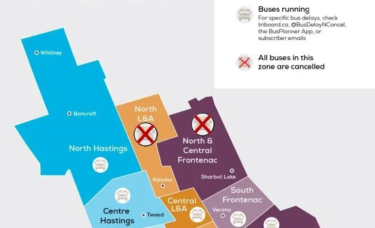 School buses cancelled Monday north of Napanee and Kingston