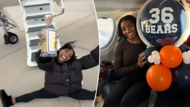 Simone Biles does split with a bottle of tequila after private jet trip for Bears' Black Friday game