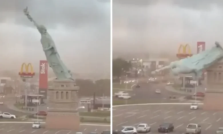 Statue of Liberty replica topples over and people think it's a sign