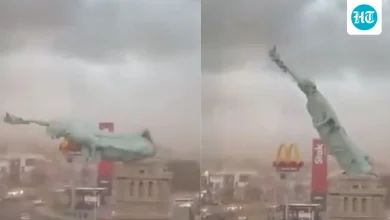 Statue of Liberty's massive replica falls down due to strong winds in Guaíba, Brazil. Viral video | Trending