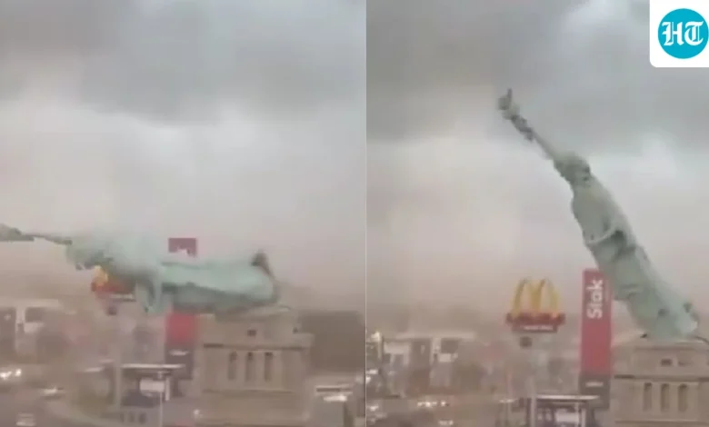 Statue of Liberty's massive replica falls down due to strong winds in Guaíba, Brazil. Viral video | Trending