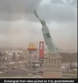 Strong Winds Topple Statue Of Liberty - It's Not The One In New York