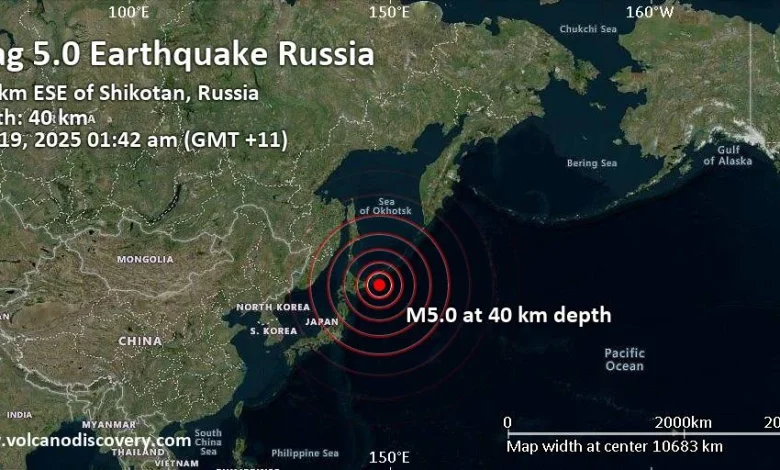 Strong mag. 5.1 earthquake - North Pacific Ocean, 78 km east of Shikotan, Sakhalin Oblast, Russia, on Friday, Dec 19, 2025, at 01:42 am (GMT +11)