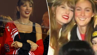 Taylor Swift adorably holds Kylie Kelce's daughter at Chiefs vs. Chargers game during birthday weekend