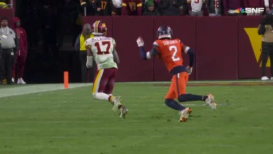 Terry McLaurin hits the sideline following a 16-yard pass from Mariota