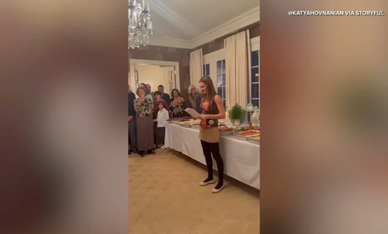 Thanksgiving fail: Table with food crashes to ground during speech, video shows
