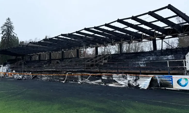 Top flight stand burns to the ground in horrific stadium fire