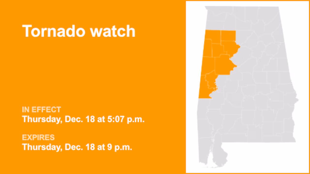 Tornado watch active for Alabama until Thursday night