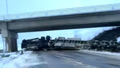UPDATE: Semi rollover closes Hwy 1 east of Kamloops