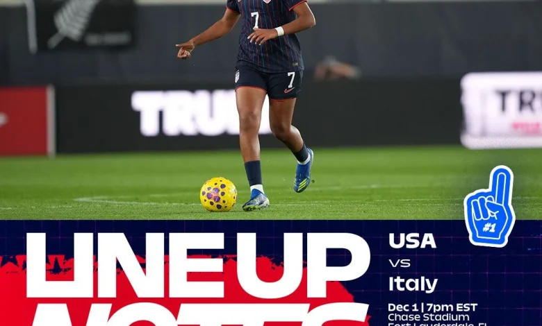 USWNT vs. Italy: Starting XI & Lineup Notes on Monday, Dec. 1 in Ft. Lauderdale, Florida