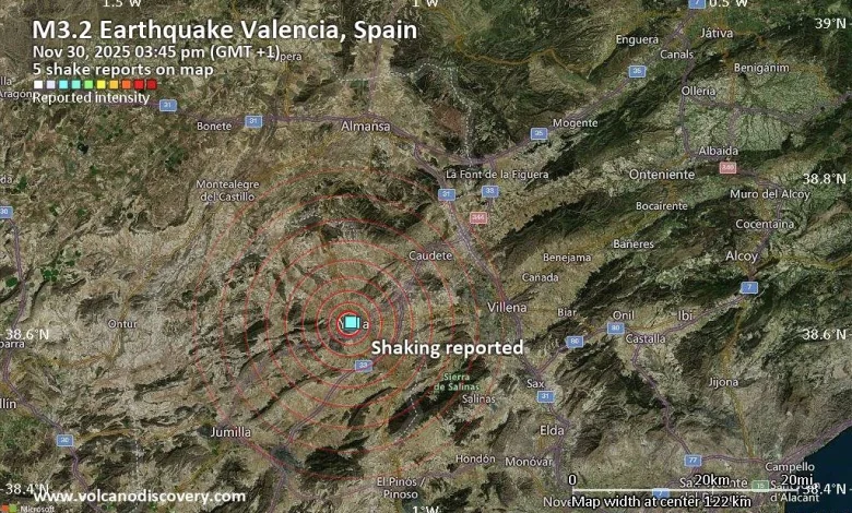 Uncertain quake: M3.0, Murcia, 33 km northwest of Elda, Alicante, Valencia, Spain, Sunday, Nov 30, 2025, at 02:45 pm (GMT +1)