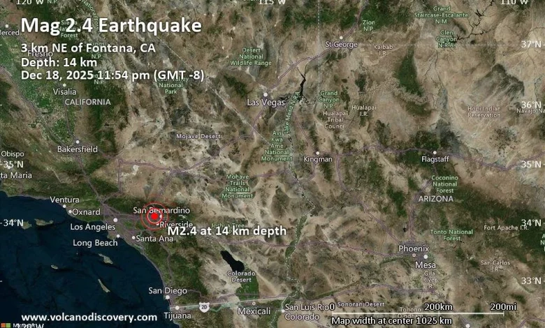 Unconfirmed quake or seismic-like event reported: 6.4 mi northwest of Riverside, Riverside County, California, United States, Friday, Dec 19, 2025, at 07:54 am (GMT +0)