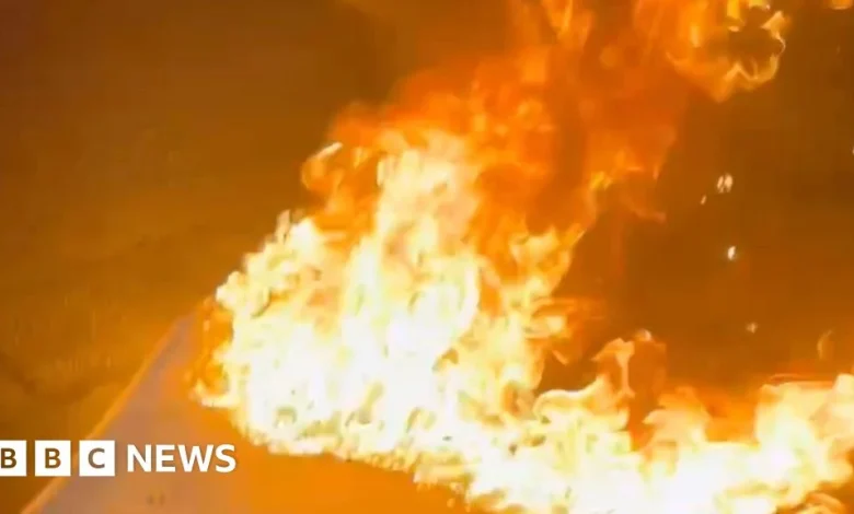 Video shows mattress and bushes engulfed in fire in Peterborough